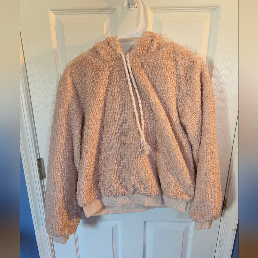 Anthropologie Saturday Sunday Nanette Sherpa Jersey Lined Hoodie Pink/Rose Sz SM